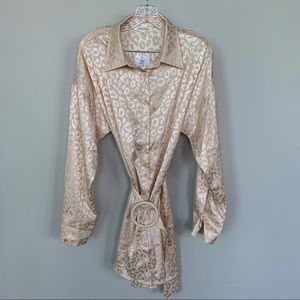 12th Tribe Cream Leopard Print Belted Button Down Top Size L NWT